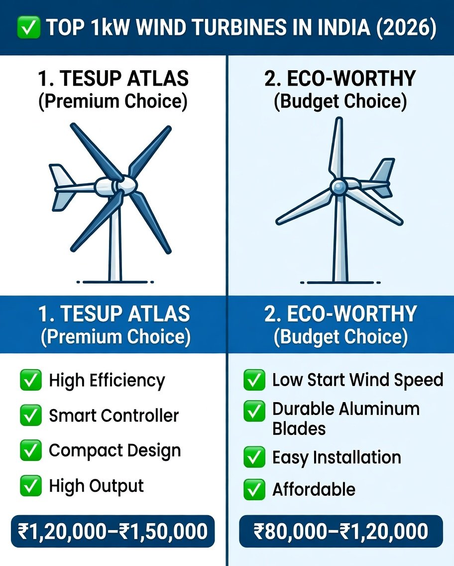 Best 1kW Wind Turbines in India (2026): Top Picks, Price & Buying Guide