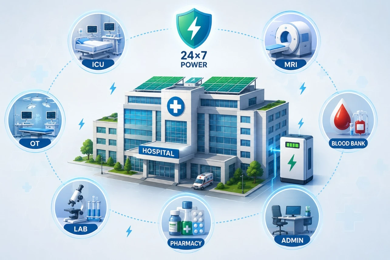 Rooftop solar panel installation covering ICU and OT wings of a Chennai hospital
